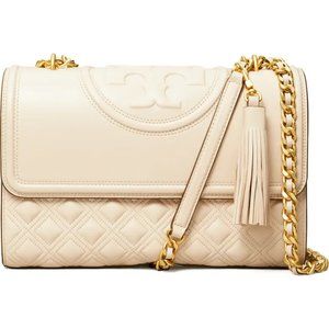 NWT Tory Burch Fleming Large Leather Shoulder Bag New Cream Gold AUTHENTIC